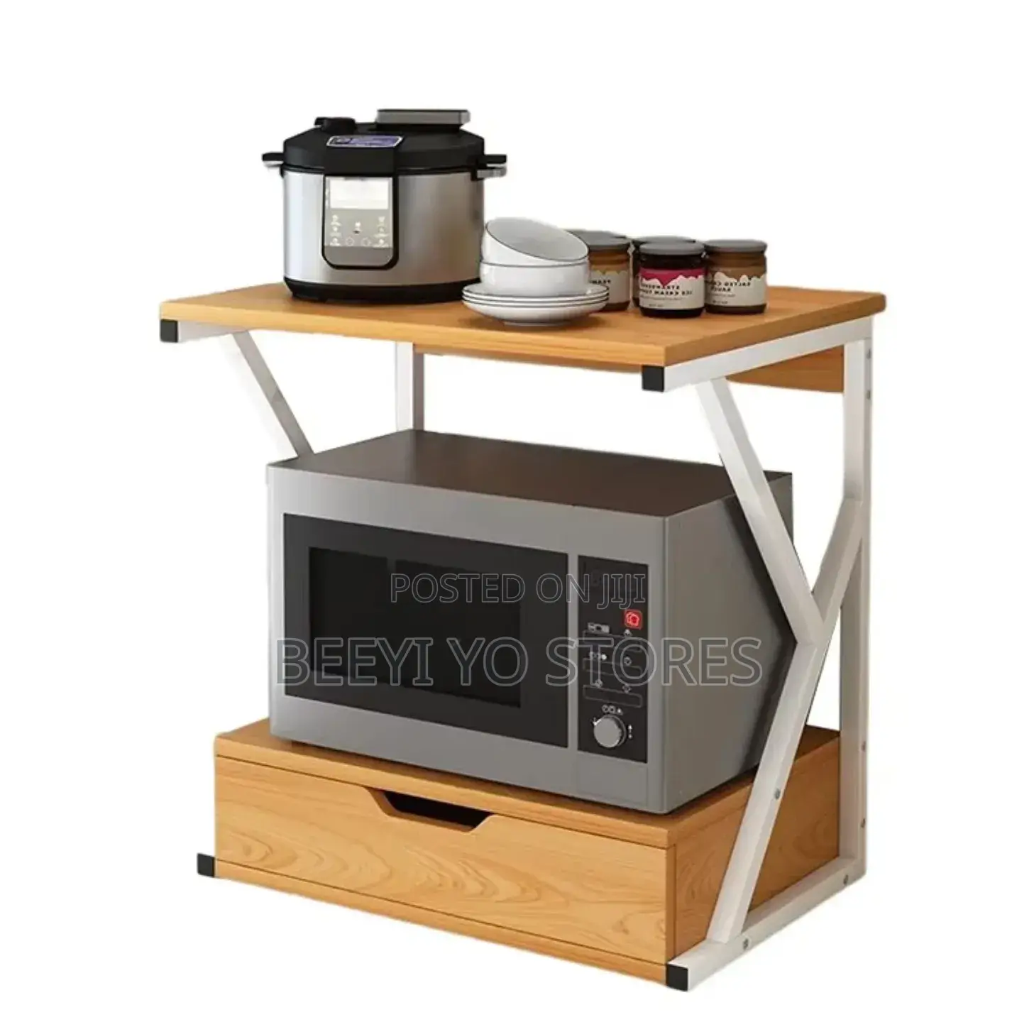 Kitchen Microwave Storage Rack With Drawer