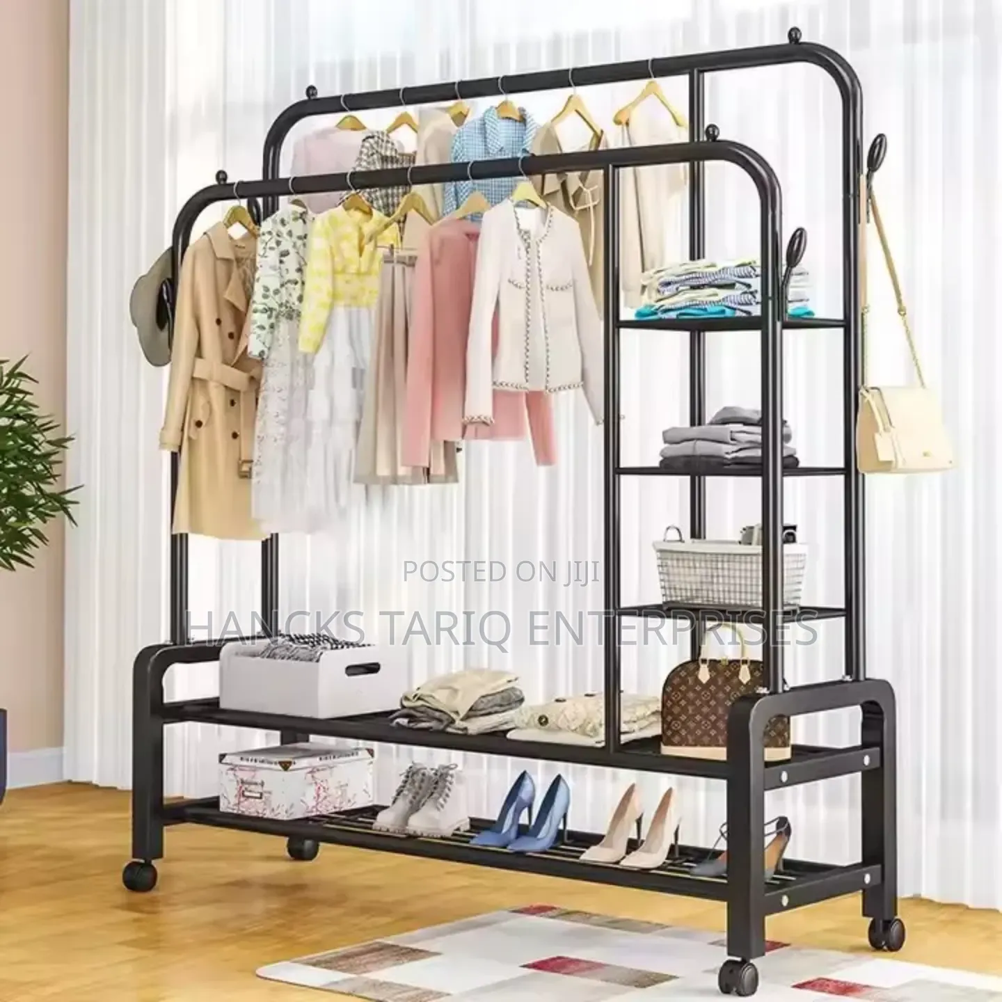 Freestanding Clothes Garment Rack With Shelving