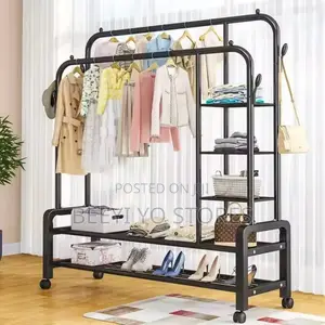 Freestanding Clothes Garment Rack With Shelving
