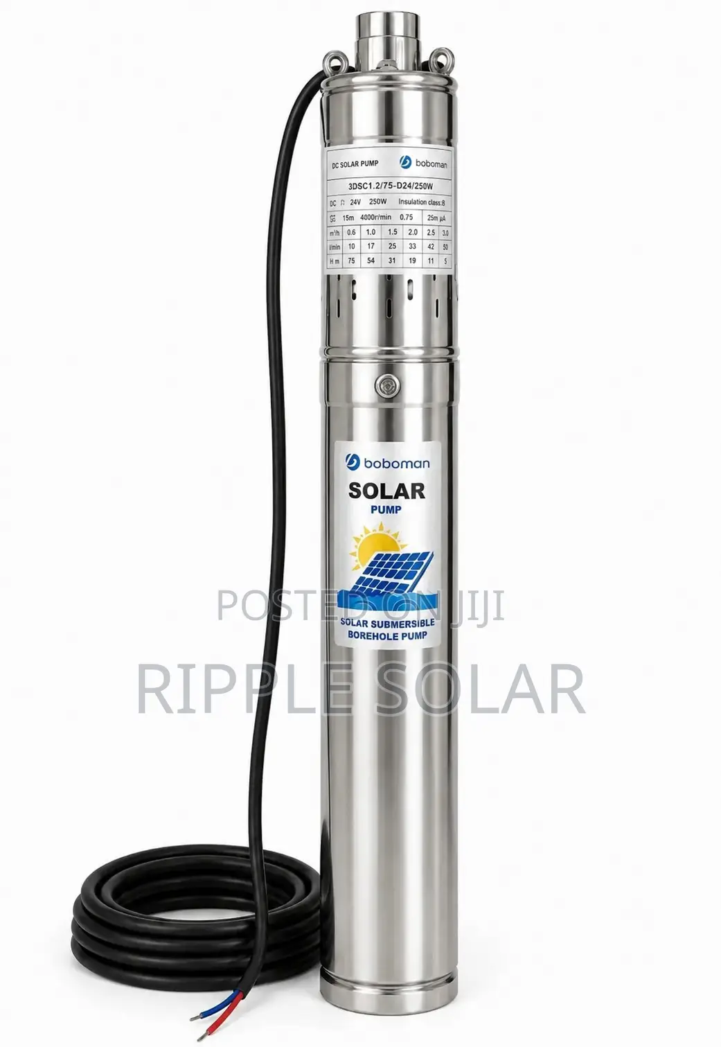 250w Solar Borehole Water Pump, 75m Head, 24v Deep Well Pump