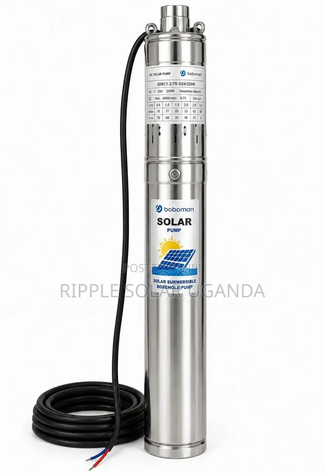 250w Solar Borehole Water Pump, 75m Head, 24v Deep Well Pump