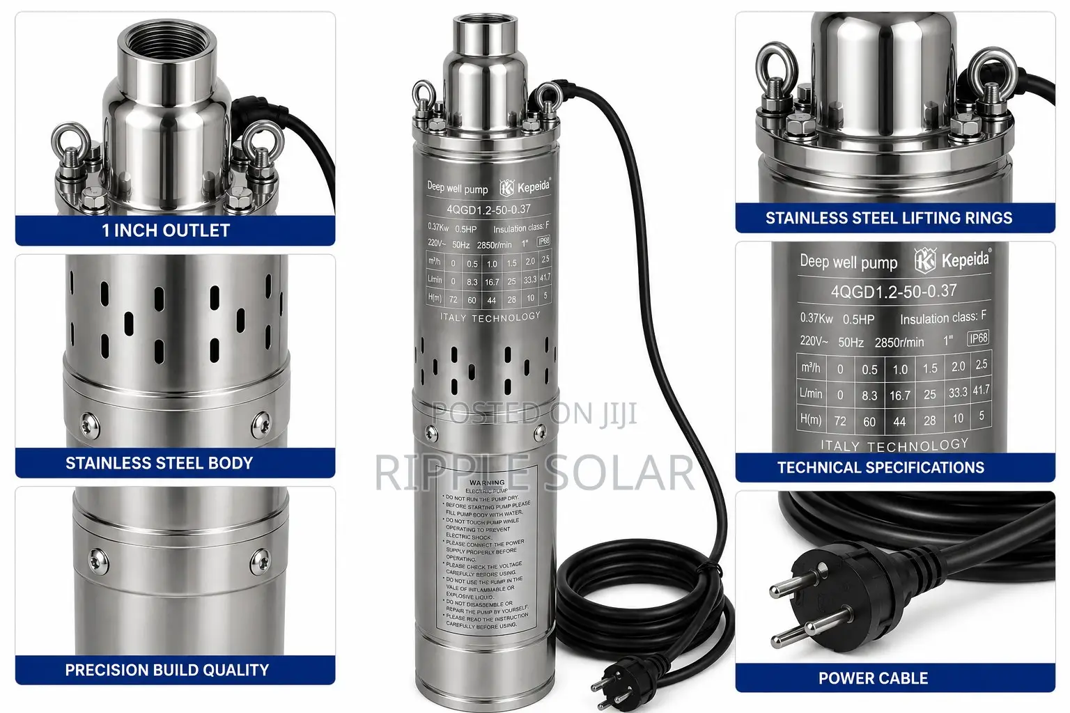 370w AC Borehole Water Pump 80m Deep Well Submersible Pump