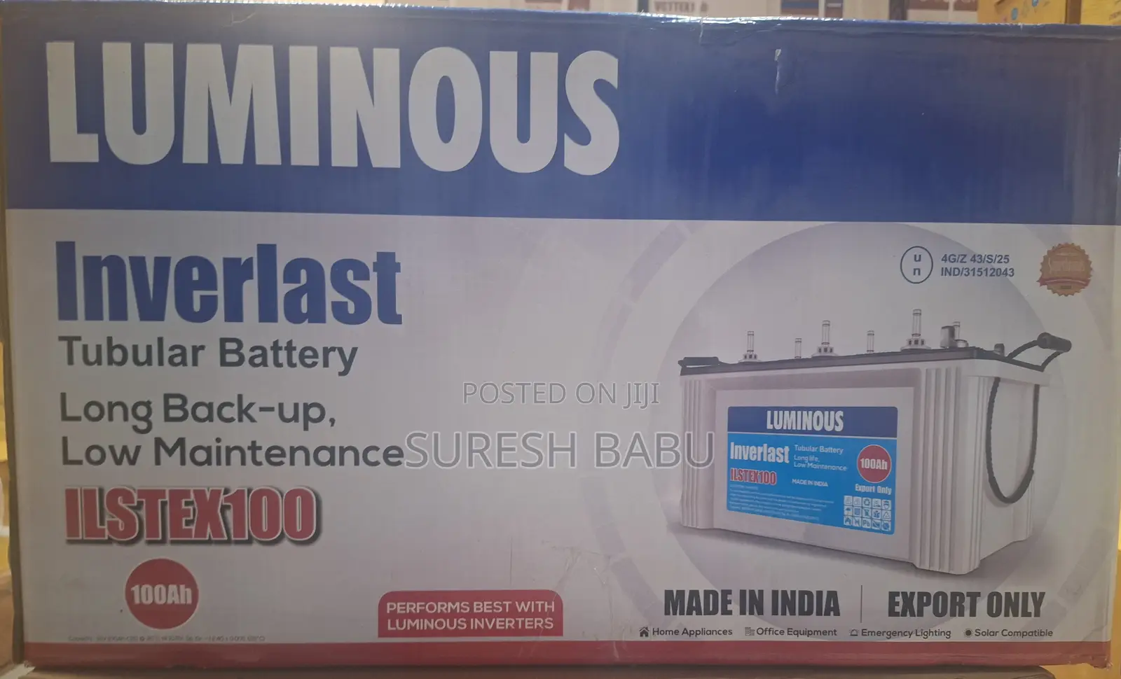 Luminous 100ah12v Tubular Battery