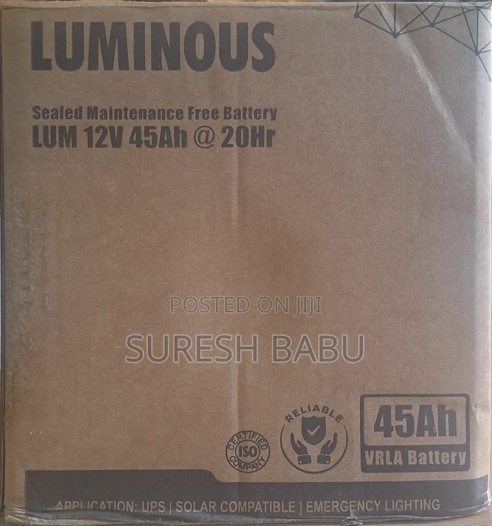 Luminous 45ah 12v Sealed Maintenance Free Battery
