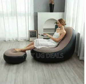 Inflatable Flocking Air Chair With Footrest With Pump
