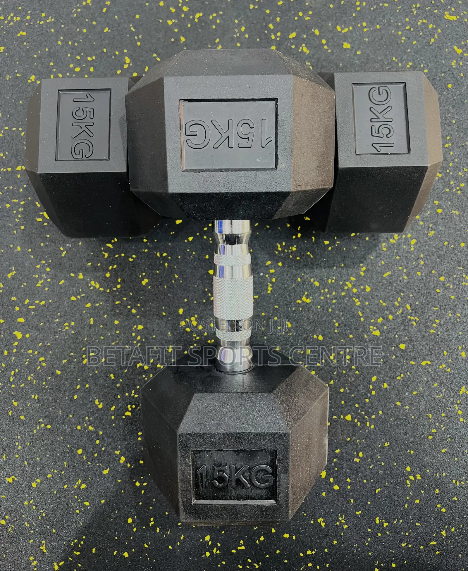 15kg Black Rubber Hex Dumbbells