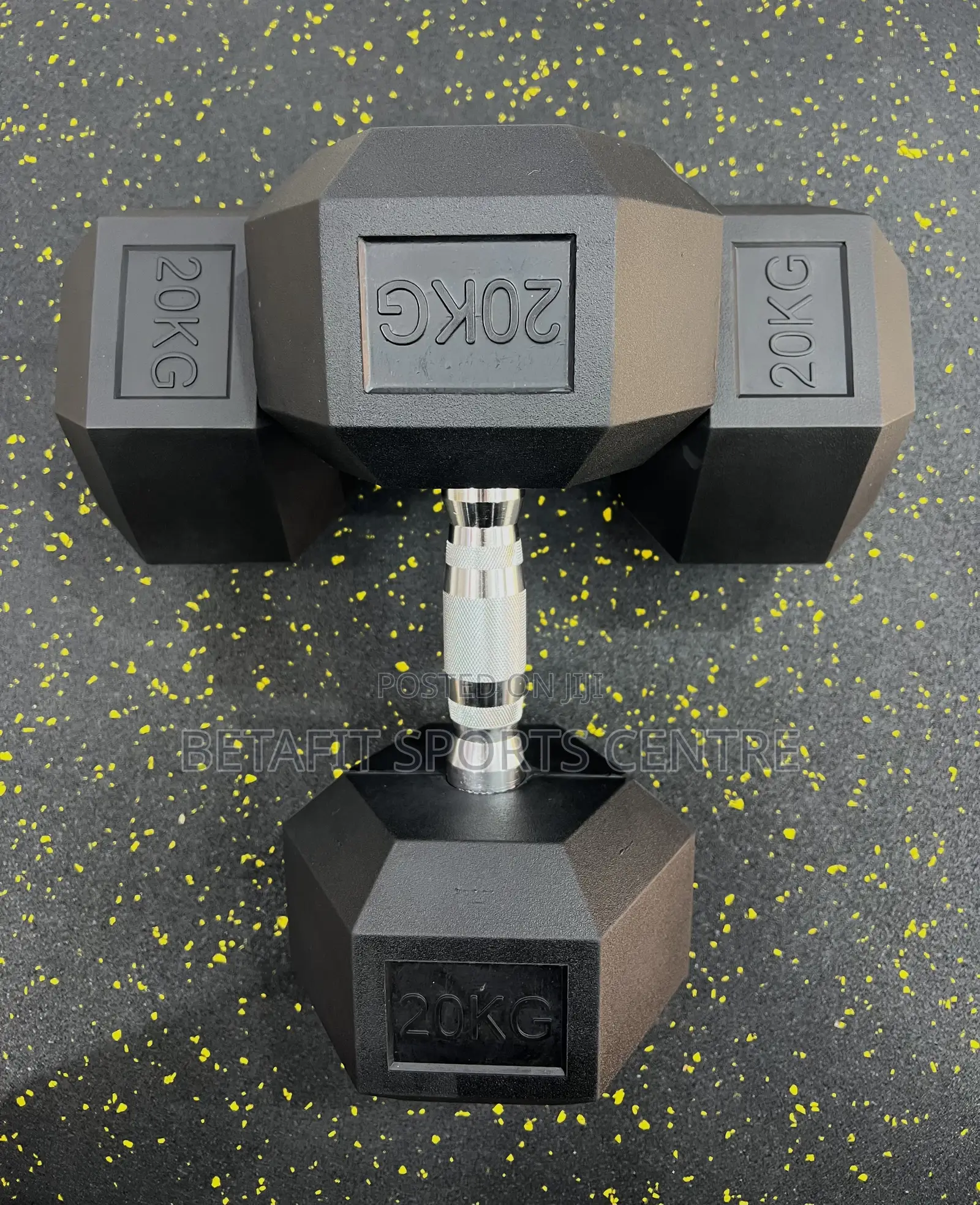 20kg Black Rubber Hex Dumbbells