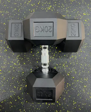 20kg Black Rubber Hex Dumbbells