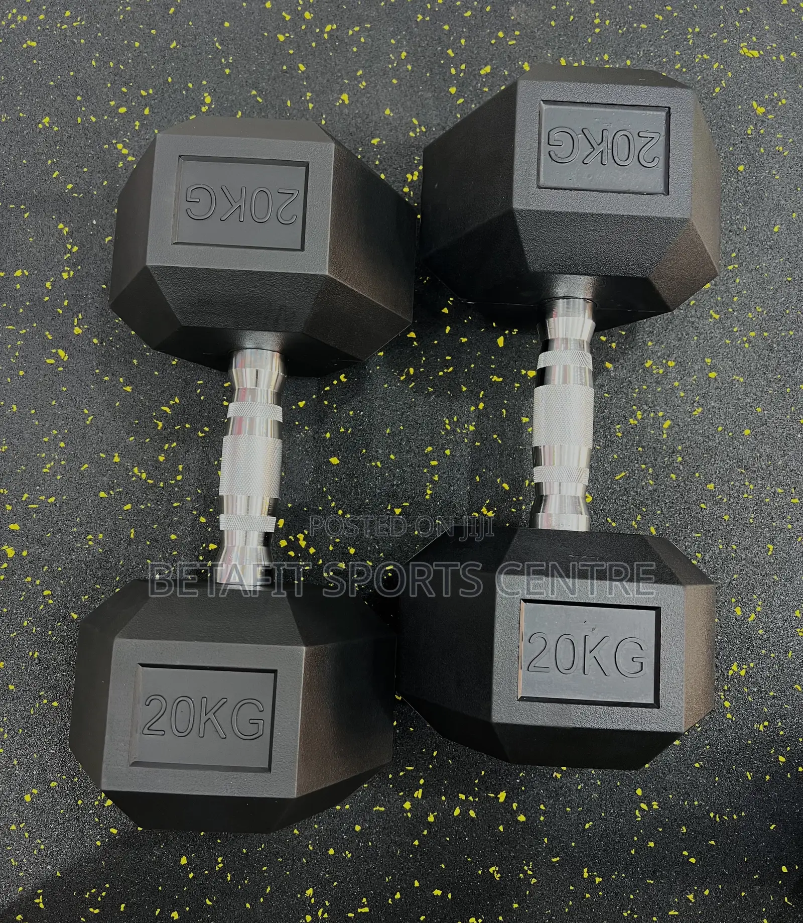 20kg Black Rubber Hex Dumbbells