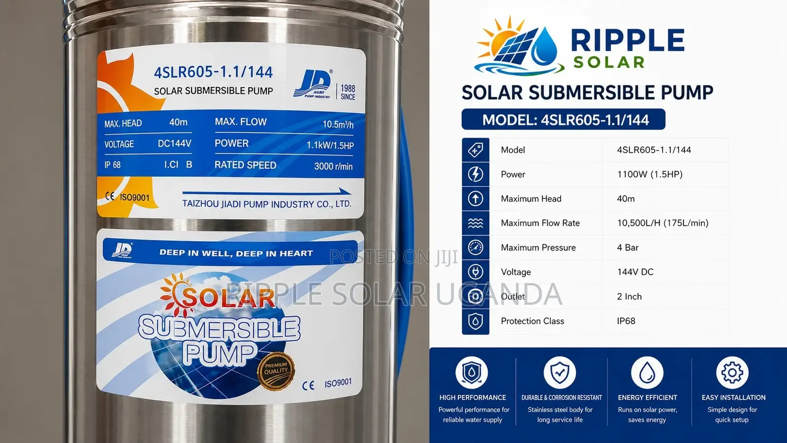 1100w Solar Water Pump 40m Head Borehole 144v High Flow