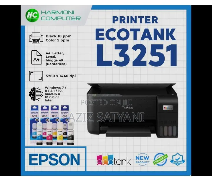 Epson Ecotank L3251 N L3252 Compact, 4-in-1 (Print, Copy, Scan,Wifi)
