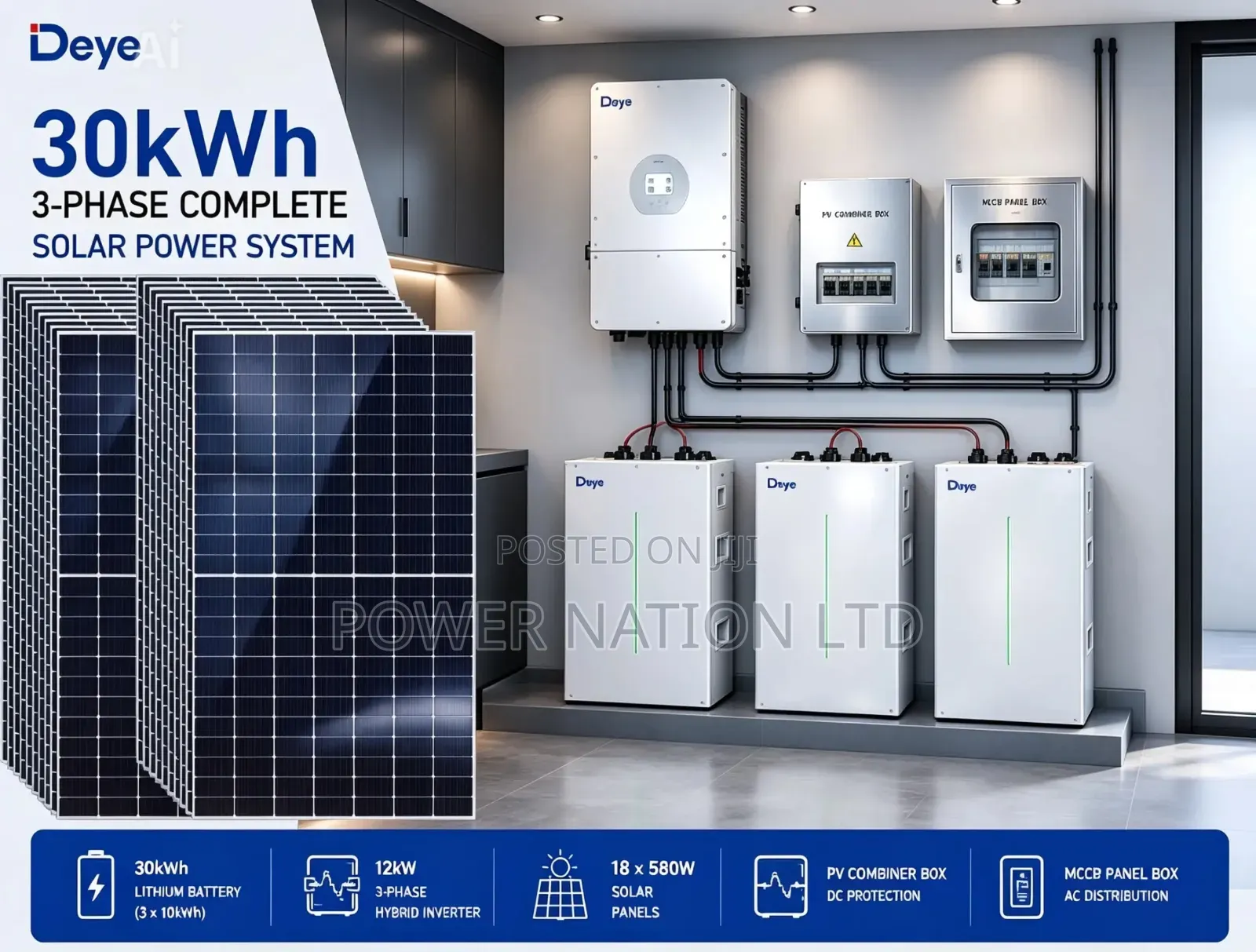 30kwh Deye 3 Phase Hybrid Solar System Full Kit