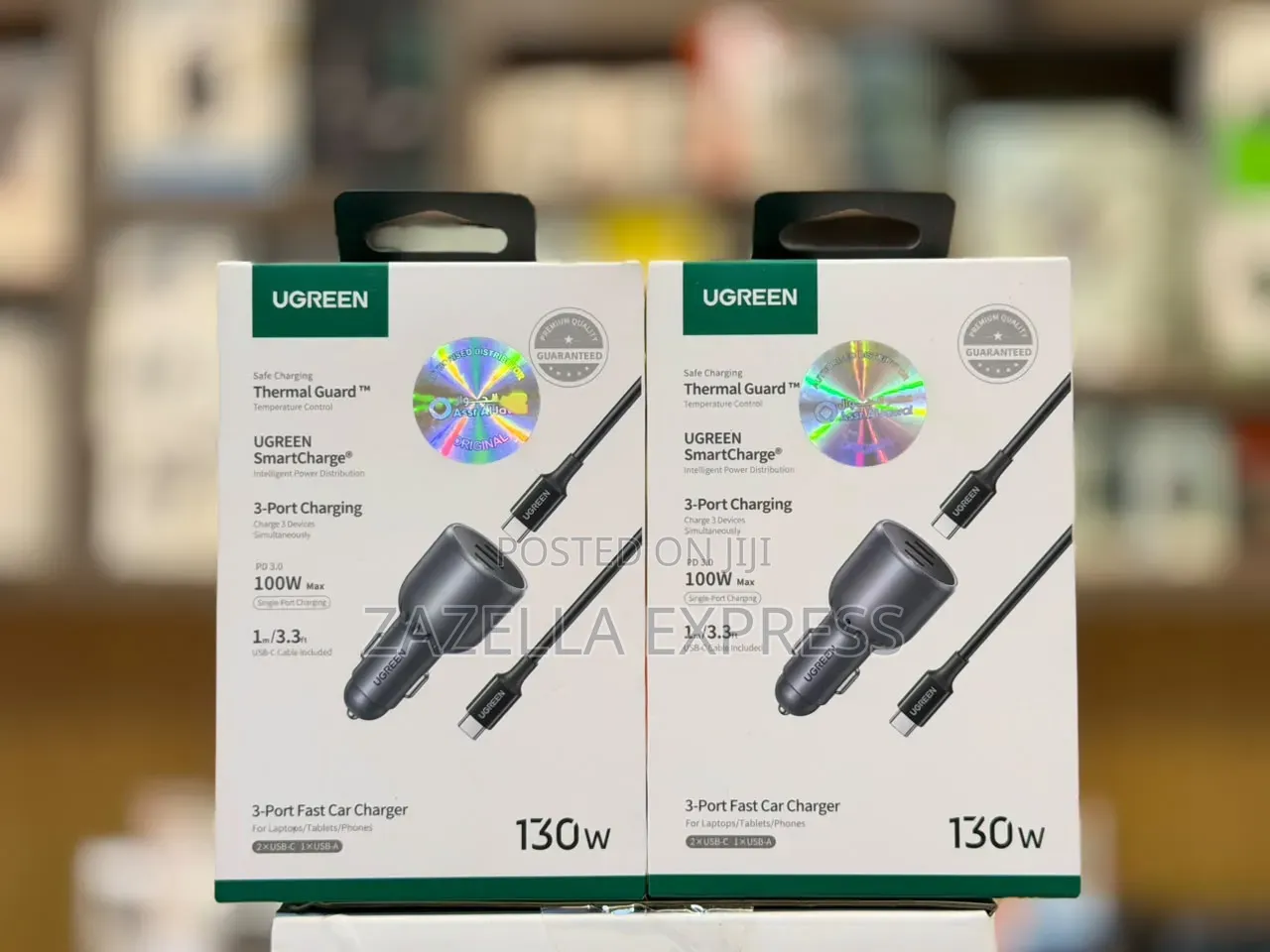 Ugreen 130w Super Fast Car Charger Fast Charging 3 Port Usb Car