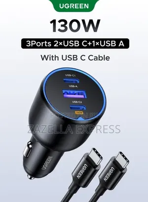 Ugreen 130w Super Fast Car Charger Fast Charging 3 Port Usb Car