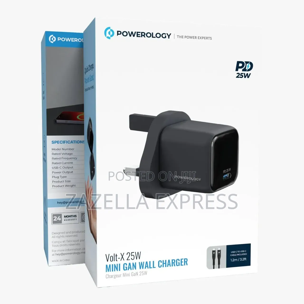 Powerology Volt X 25w Mini Gan Wall Charger With 1.2m Type C