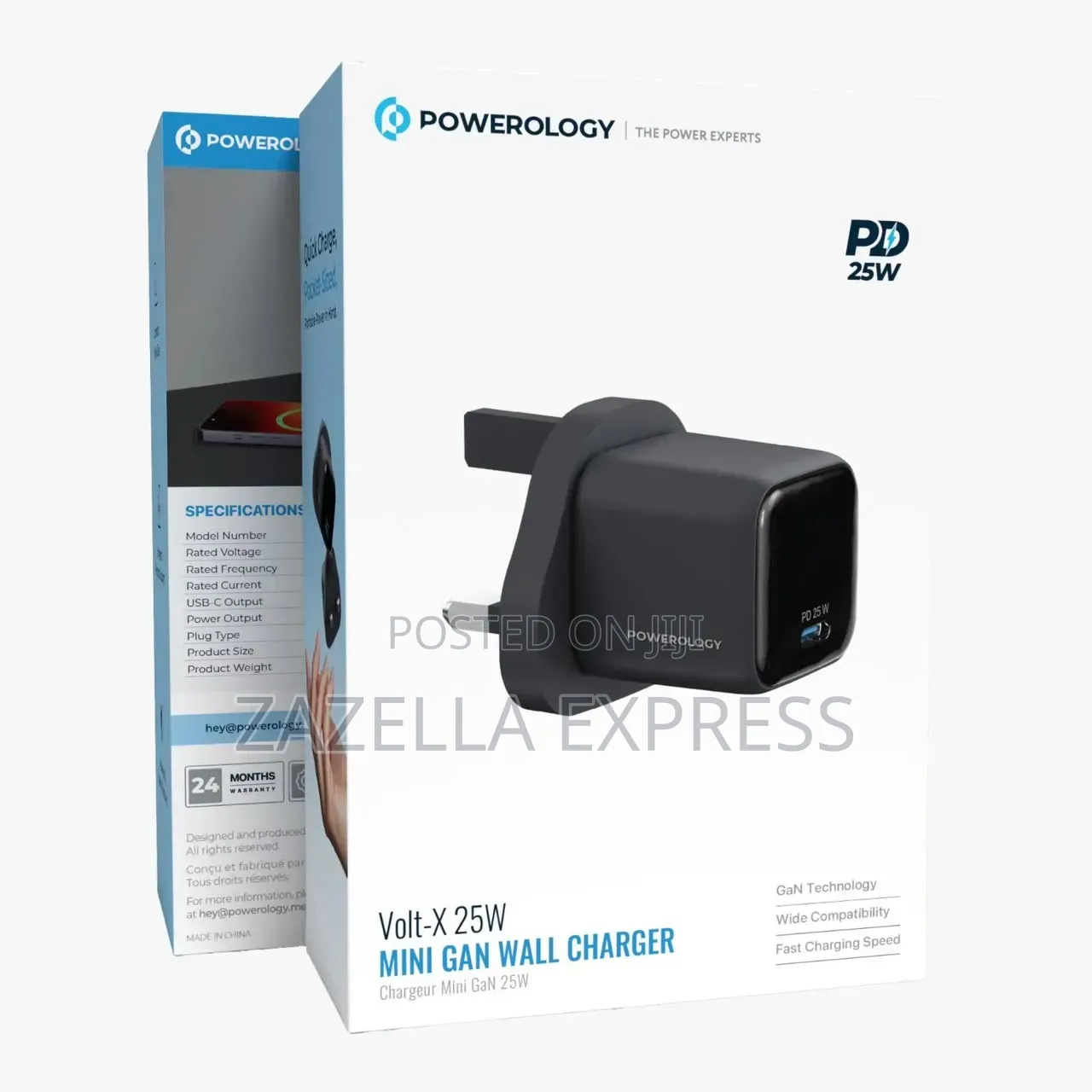 Powerology Volt X 25w Mini Gan Wall Charger With 1.2m Type C