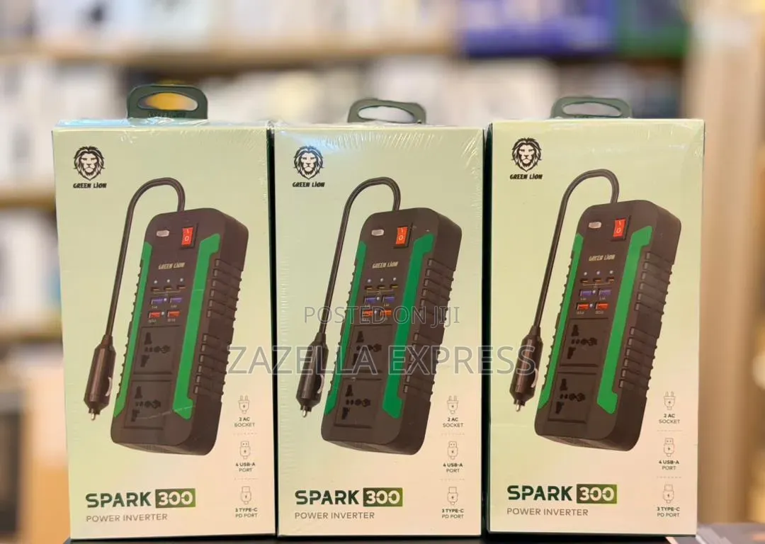 Green Lion Spark 300 Car Power Inverter, Car Charger, 4 Usb Port