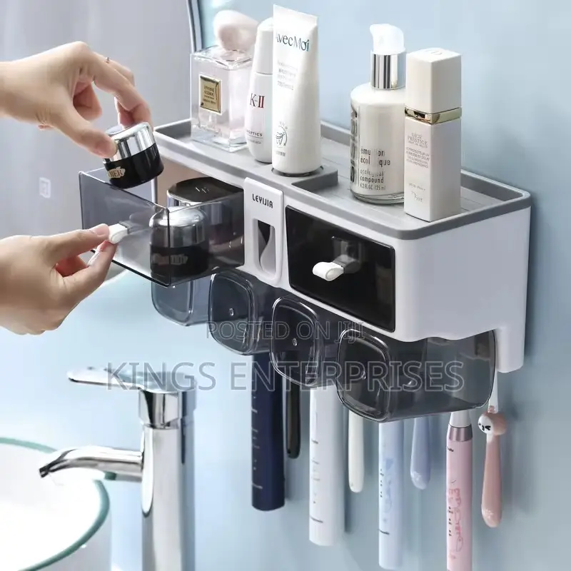Wall Mounted Bathroom Organizer With Toothpaste Dispenser