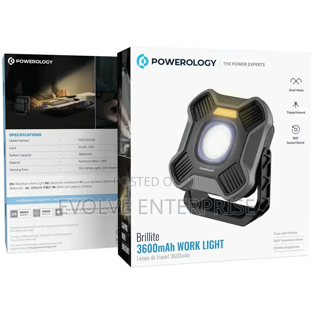 Powerology Brillite 3600mah Work Light - Black
