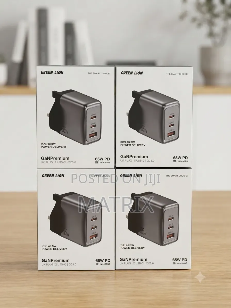 Green Lion Gan Premium Charger 65w Pd Uk Plug, 3ports