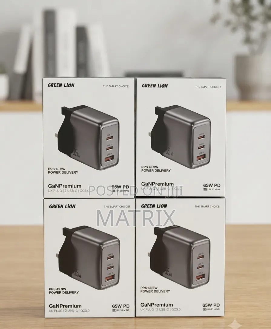 Green Lion Gan Premium Charger 65w Pd Uk Plug, 3ports