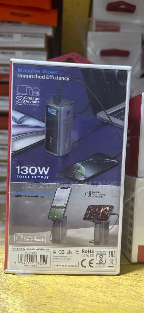 Promate Titan-130rc Power Bank With a 20,000mah Capacity and 130w