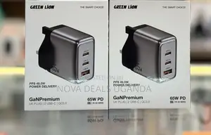 Green Lion Gan Premium 65w Pd Wall Charger, Dual Usb-C Usb-a Ports