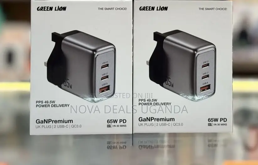 Green Lion Gan Premium 65w Pd Wall Charger, Dual Usb-C Usb-a Ports