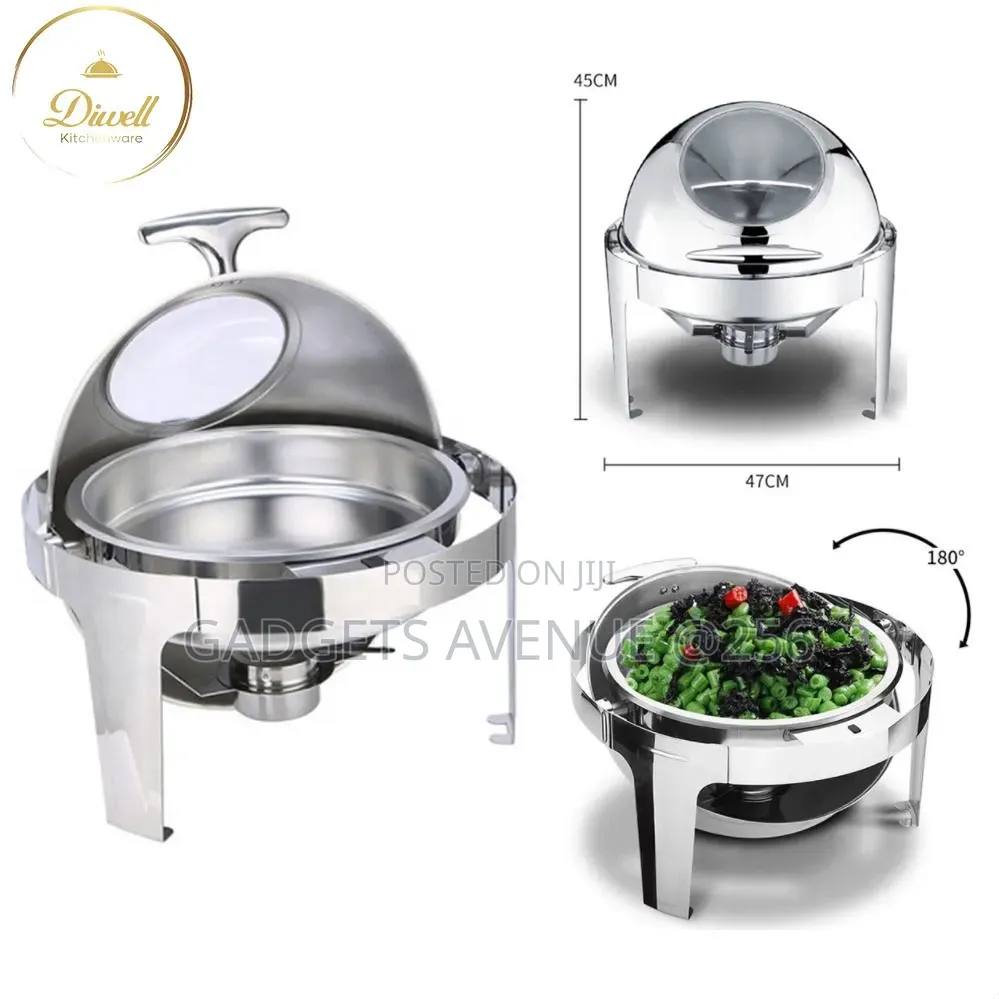 Steel Chafing Dish Features A Convenient Roll-top Lid And Fuel Holder