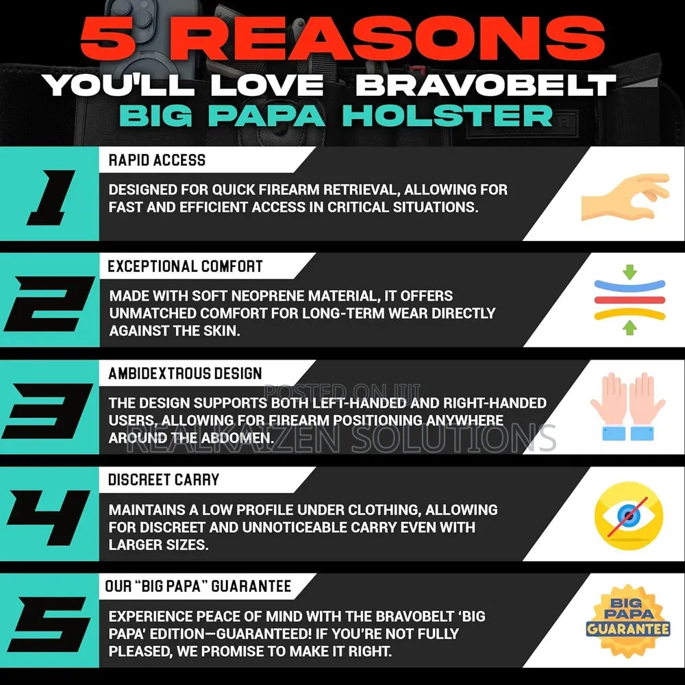Usa Bravobelt Belly Gun Band Holster Big Papa Edition| Fits 55" to 65"