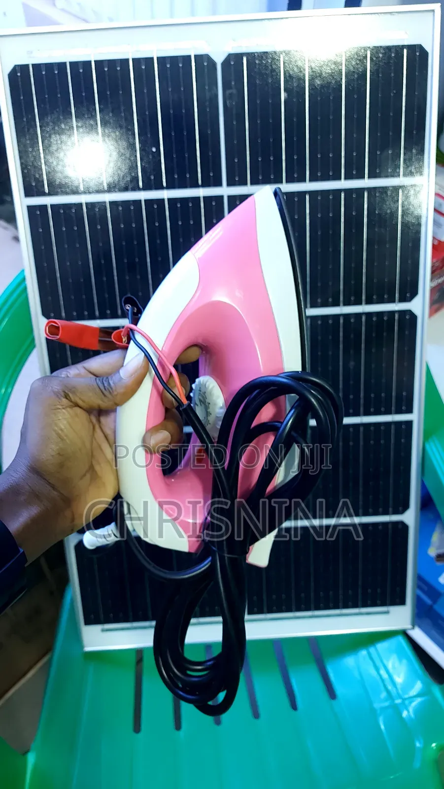12v Dc Solar Pressing Iron (150w Dry Flat Iron With Battery Clips)