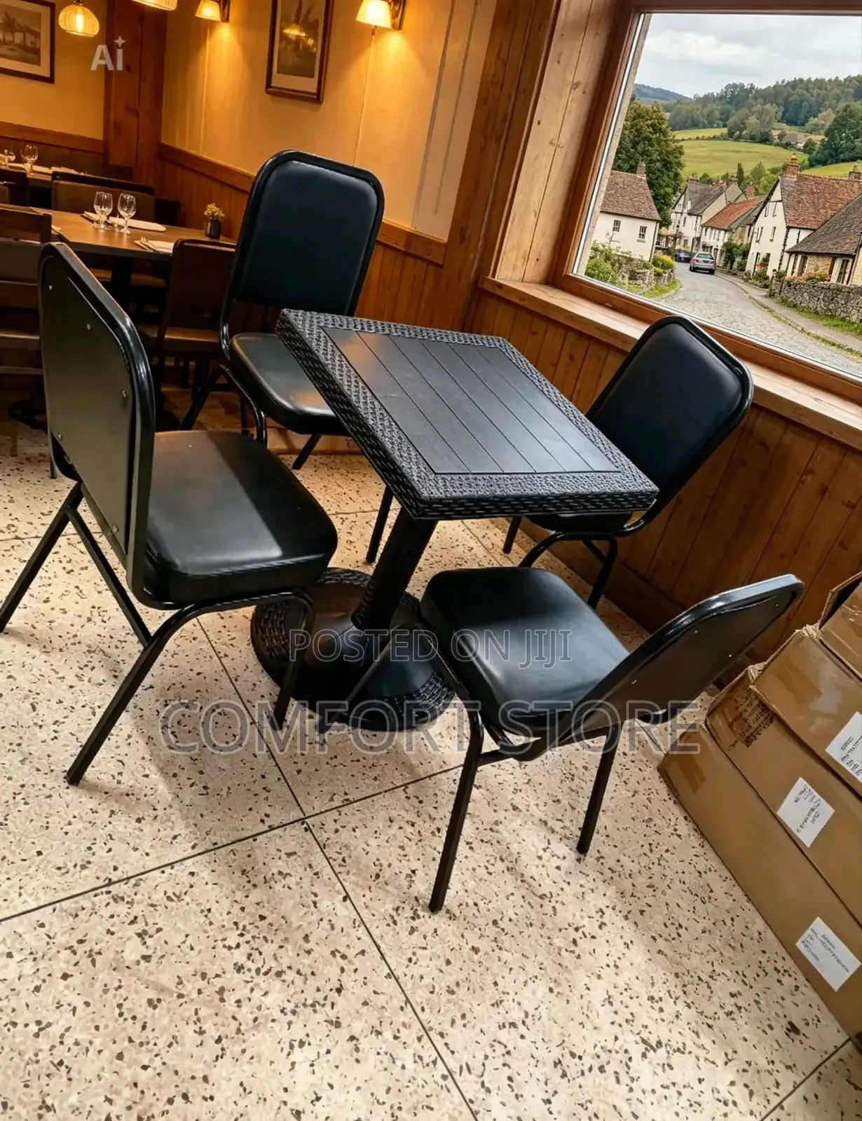 4 Seat Square Table in Black With Restaurant Hotel and Home