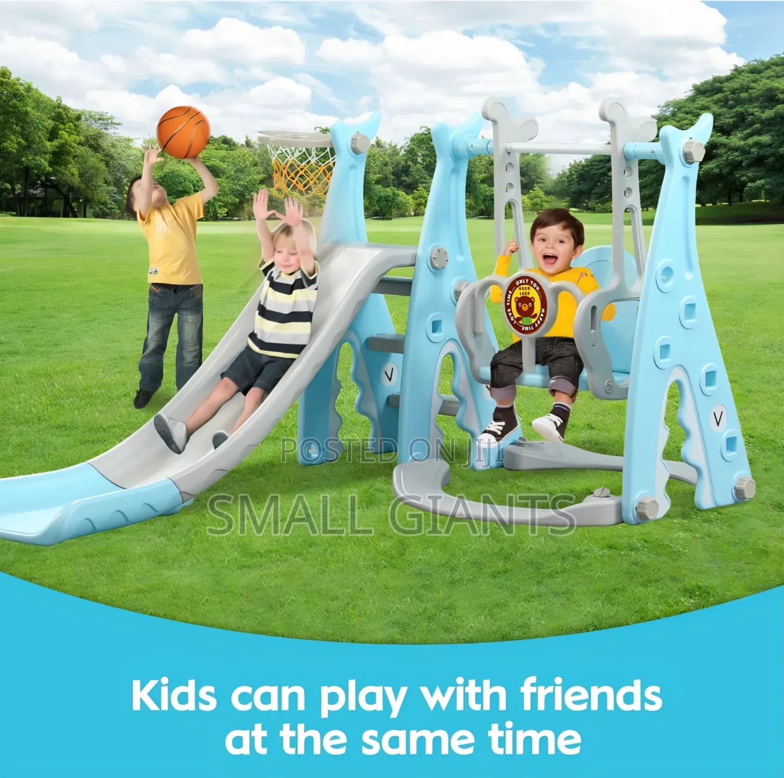 4-in-1 Indoor/Outdoor Swing Set for Kids With Basketball Hoop