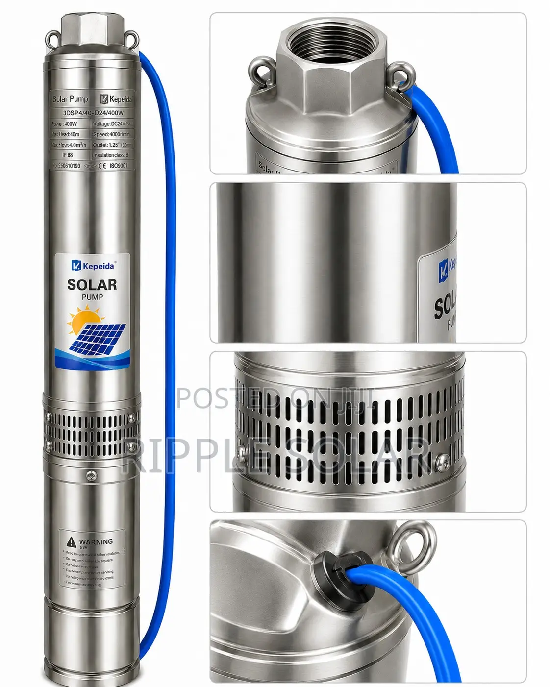 400w Solar Water Pump 40m Head Borehole Pump 4000l/H 24v