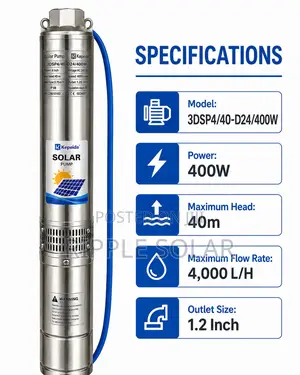400w Solar Water Pump 40m Head Borehole Pump 4000l/H 24v