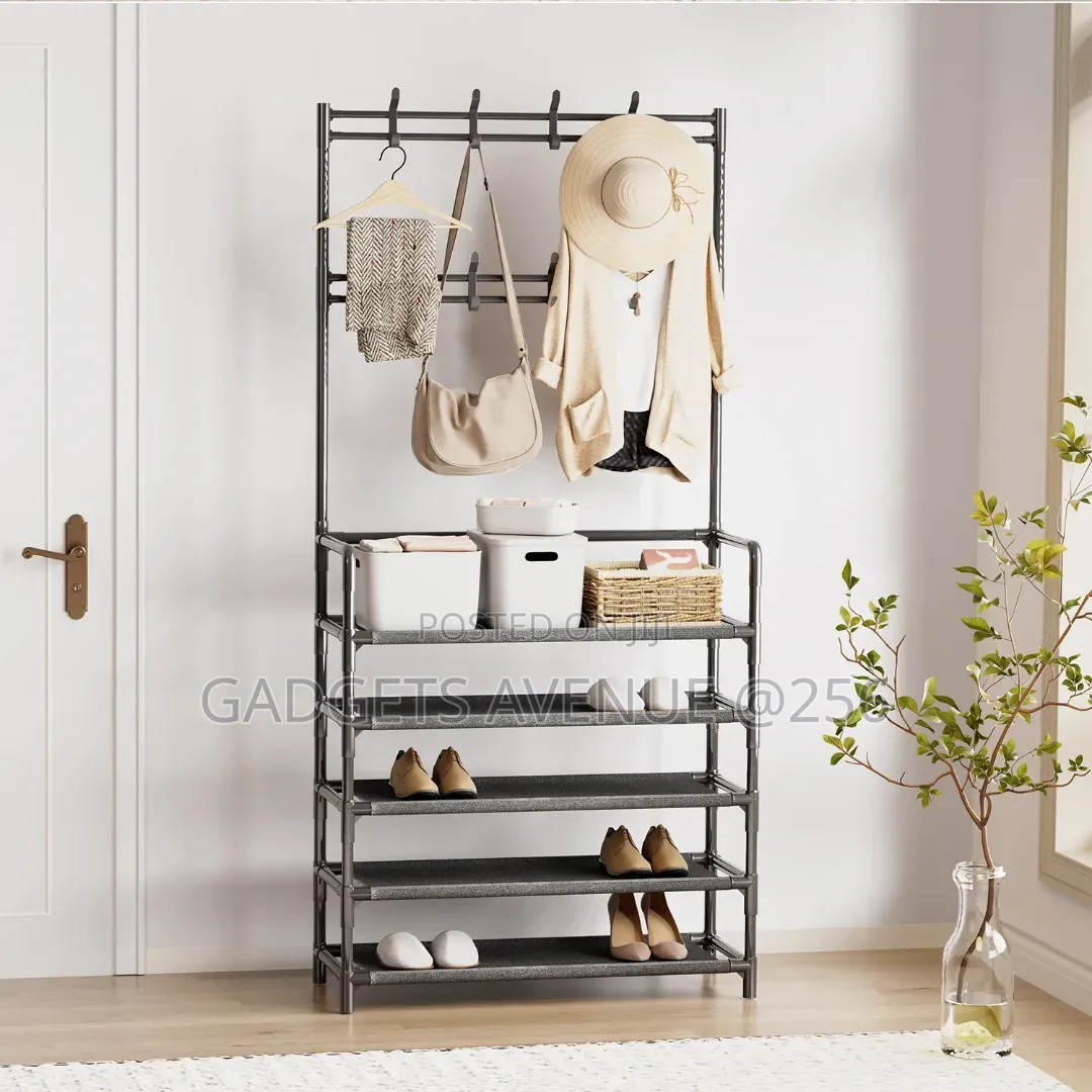 5-layer Multipurpose Shoe Rack Features A Sturdy Metal Frame