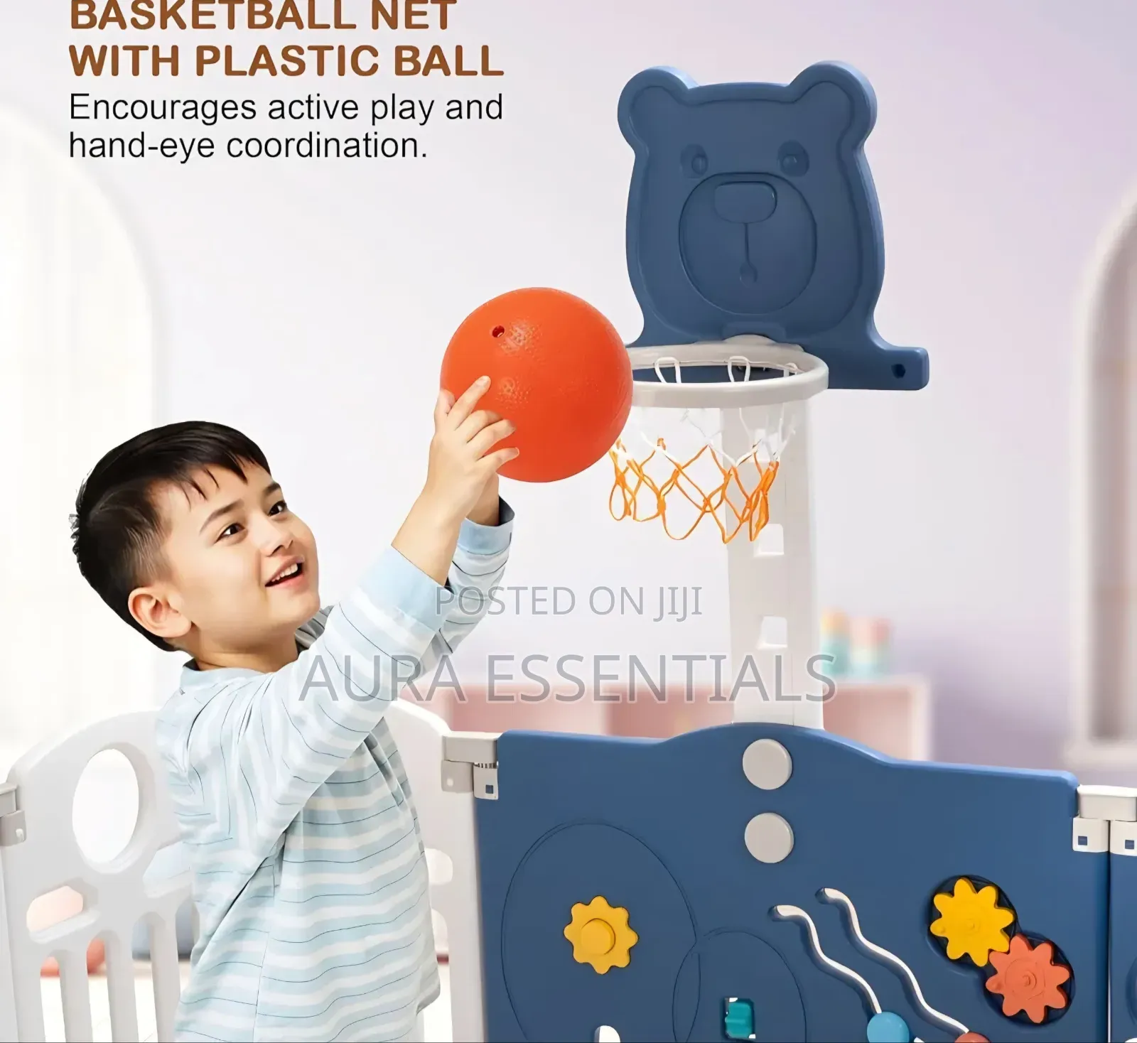 Kids Foldable Activity Centre Playpen With Basketball Hoop