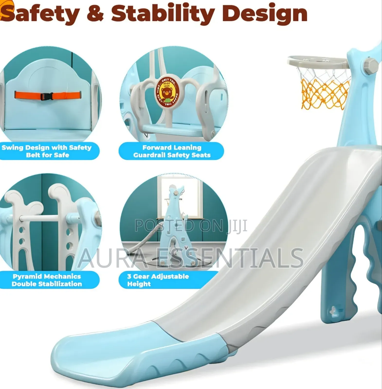 4-in-1 Indoor/Outdoor Swing Set for Kids With Basketball Hoop