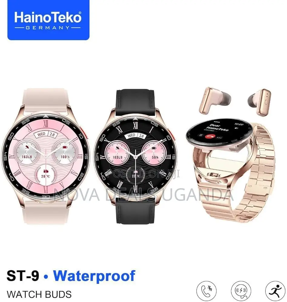 Hainteko St 9 Smart Watch With Gold Earphone, 3 Pair Strap