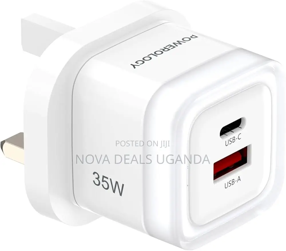 Powerology 35w Dual Port Fast Wall Charger, Usb-C Pd Usb-A