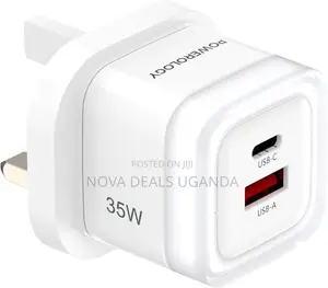 Powerology 35w Dual Port Fast Wall Charger, Usb-C Pd Usb-A