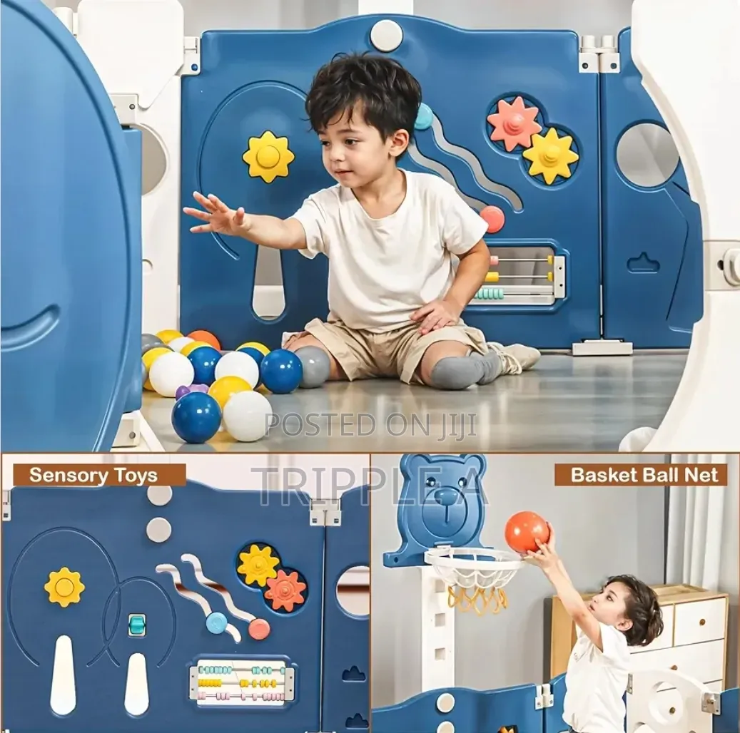 Kids Foldable Activity Center Playpen With Basketball Hoop