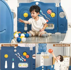 Kids Foldable Activity Center Playpen With Basketball Hoop