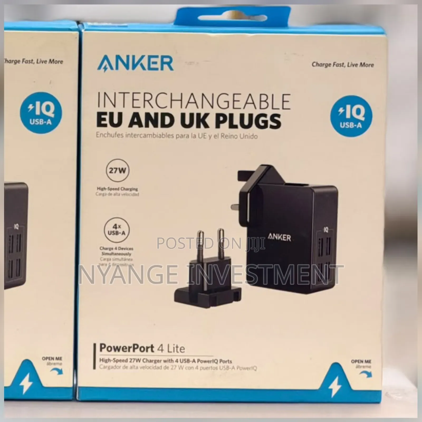 Anker Powerport 4 Lite, a 27w 4-Port Usb-a Wall Charger.