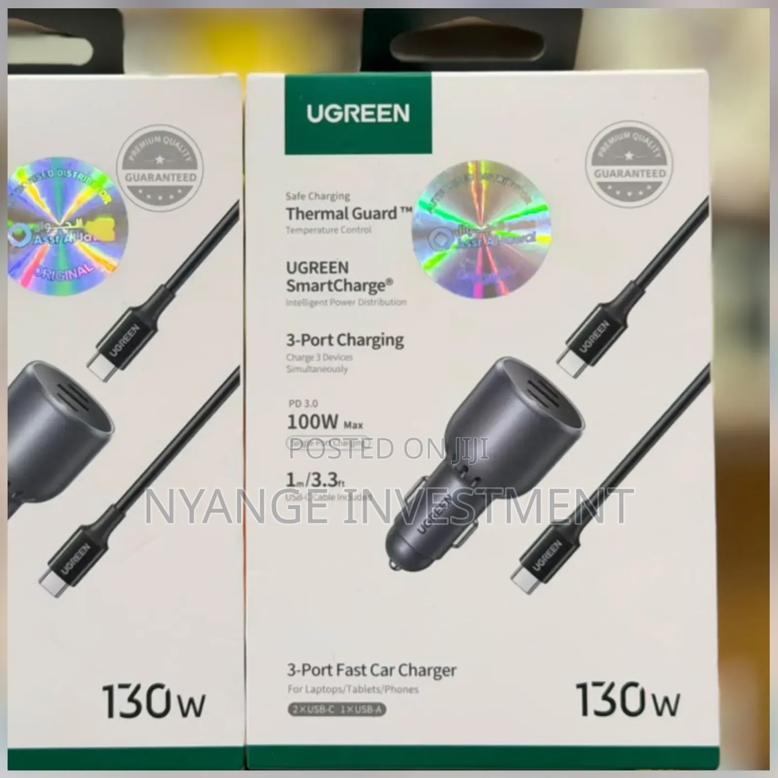 Ugreen 130w 3-Port Fast Car Charger. Car Charger