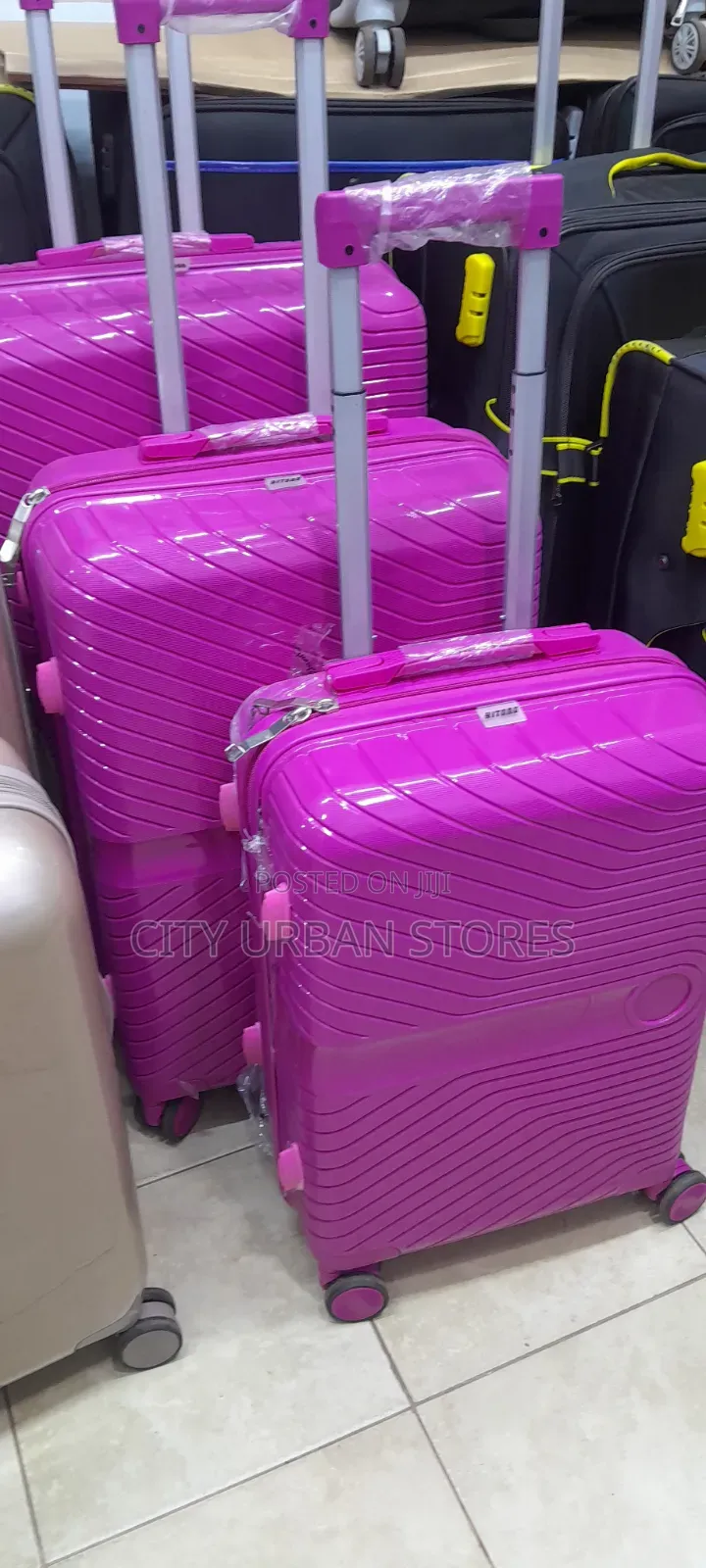 Baby Pink 3pcs Full Set Plastic Rubber Suitcases