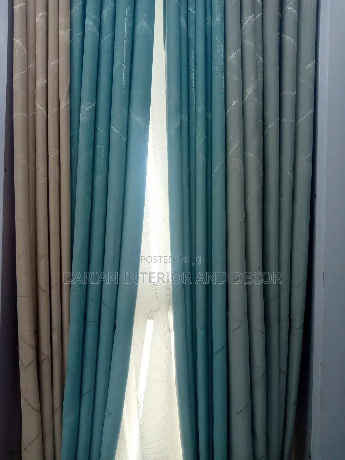 Elegant Teal and Beige Curtains