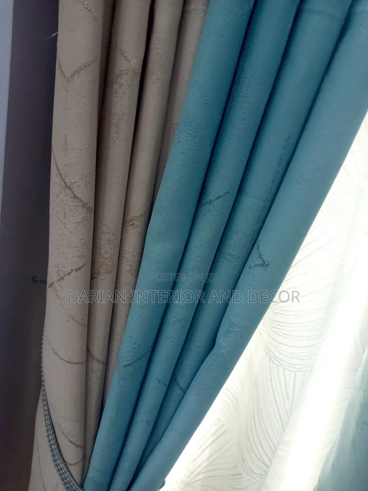 Elegant Teal and Beige Curtains