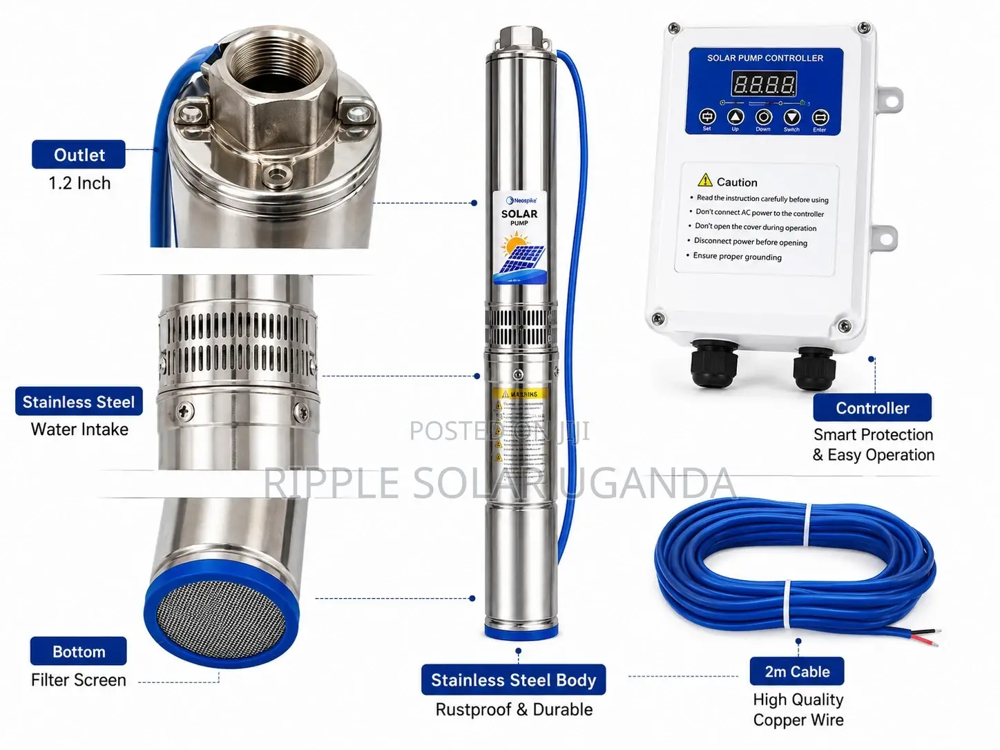 750w Solar Borehole Water Pump 95m Head AC/Dc 4000l/H