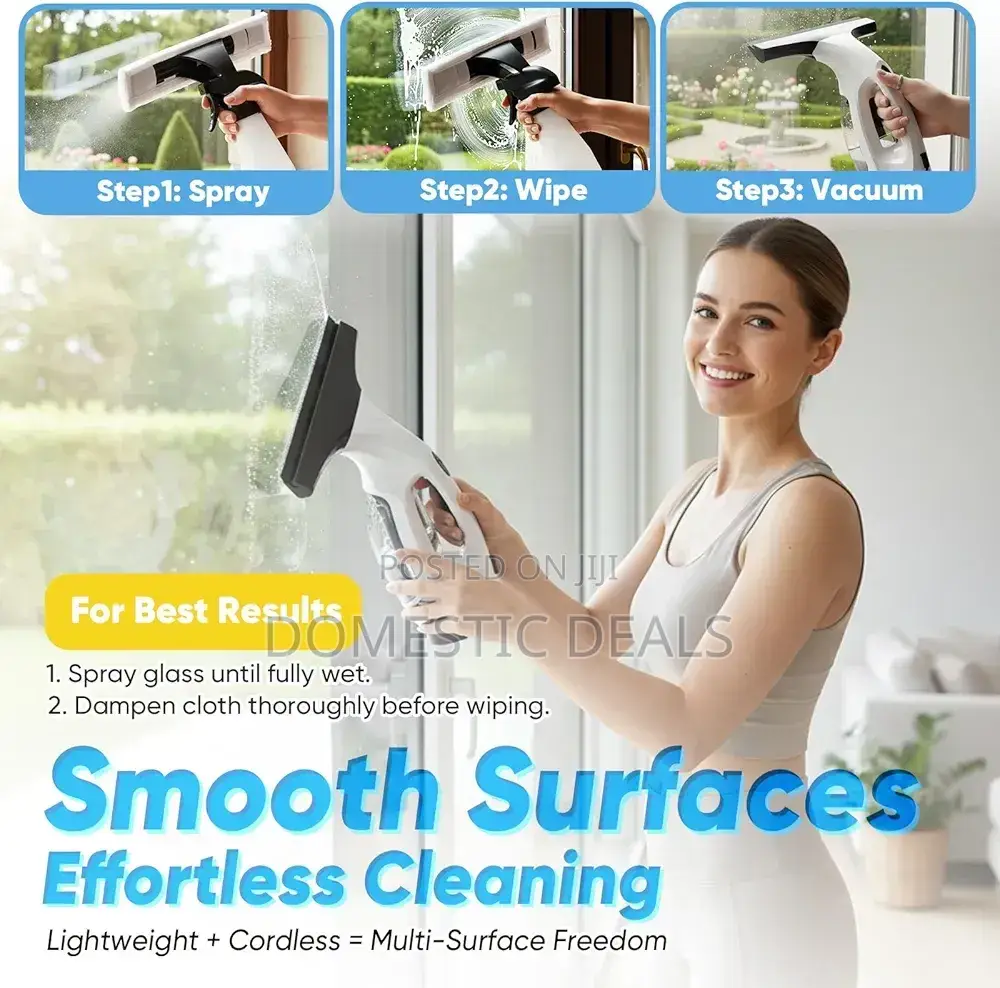 Cordless Window Vacuum Squeegee With Detachable Water Tank